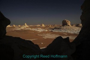 The moon provides the light for this shot of the White Desert in Egypt. Nikon D700, ISO 400, 30 seconds, f/6.3, 0.0 EV, 14-24mm lens. Photo copyright Reed Hoffmann.