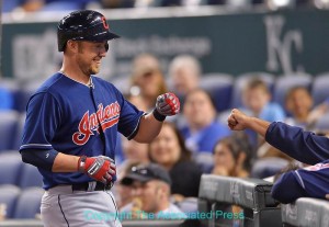 Ryan Raburn celebrates his second hime run of the night as he jogs to the Cleveland bench. Photo by Reed Hoffmann, Copyright The Associated Press.