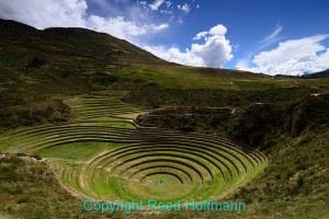 The circular ruins at Moray are believed to have been used by the Incans for agricultural research. Nikon D800, ISO 100, 1/320 at f/8, EV -1.0, Nikkor 16-35mm lens at 18mm. Photo copyright Reed Hoffmann.
